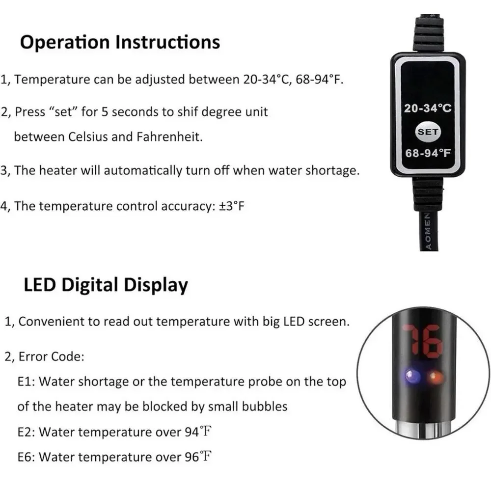 500w Anti Explosion Aquarium Heater With Alarm